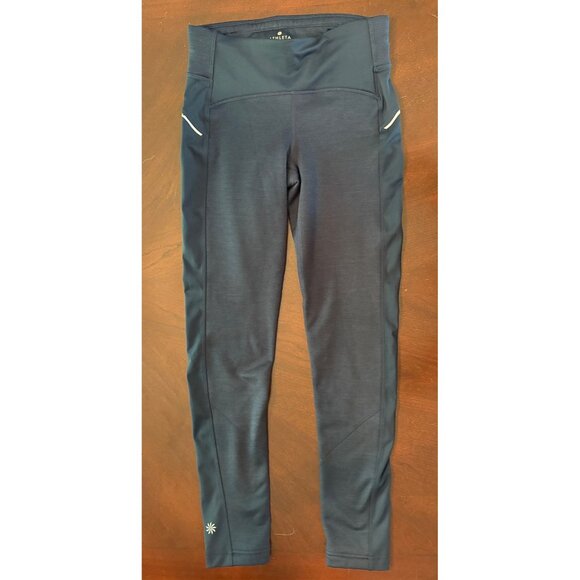 Athleta Fleece Lined Athletic Running Leggings in Navy Blue Heather Size Small - Picture 2 of 11